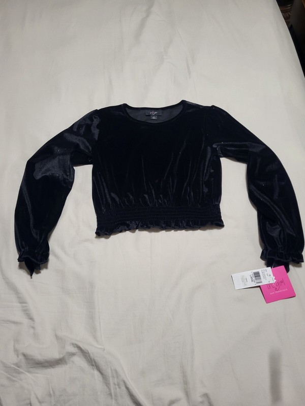 I.N. San Francisco Junior Velvet Top Black & Glitter Longsleeve Shirt Blouse 