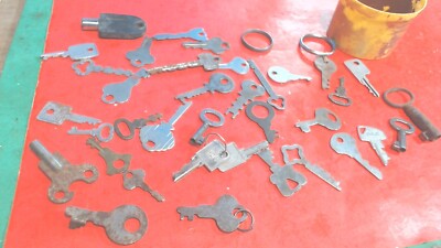 Vintage-Antique--Box-Lot of Misc. ODD KEYS--36 Keys- 2 rings