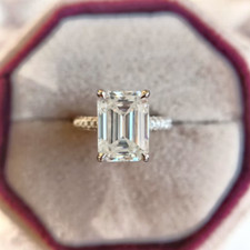 4.50Ct Emerald Cut Moissanite Solitaire Engagement Ring 14k White Gold Plated