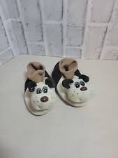 VINTAGE SLIPPERS POUND PUPPIES PLUSH STUFFED WHITE BROWN 1980s Childs 6-7
