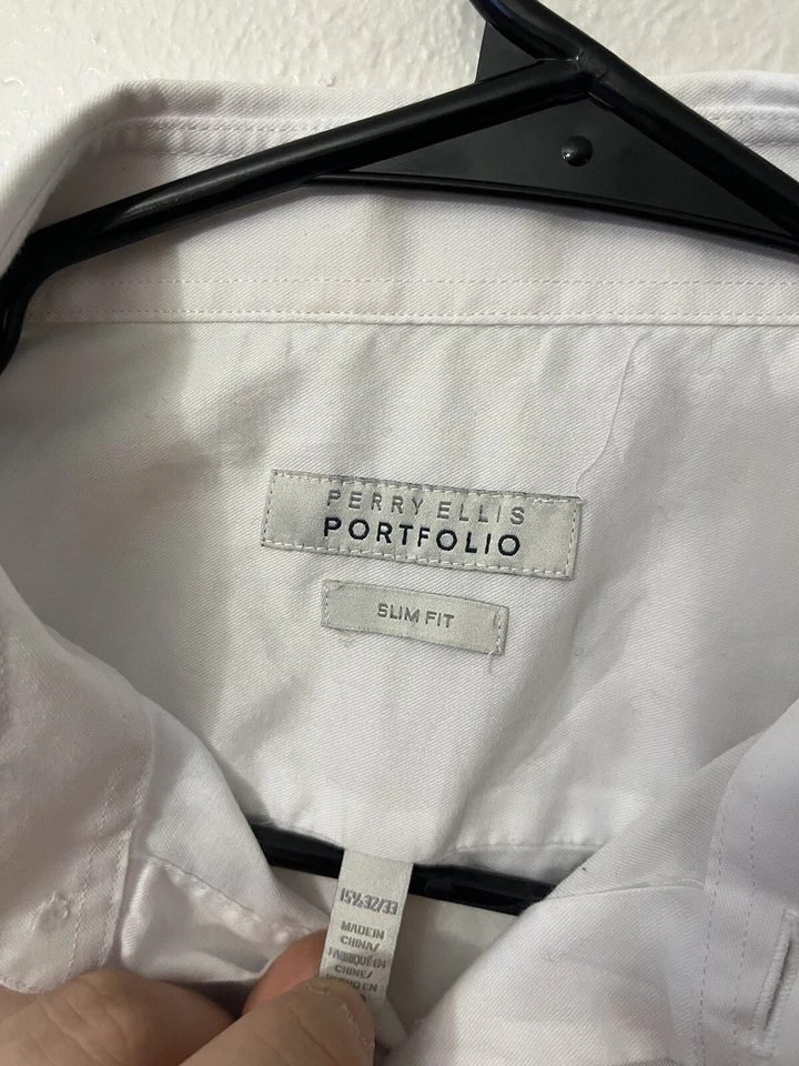 Perry Ellis Portfolio Men’s Long Sleeve White Slim Fit Shirt Button Down 15.5 - Image 2 of 4