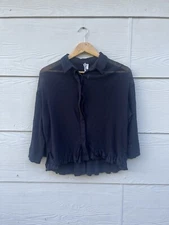 M. A. Dainty Black Textured Knit Ruffle Button Down Shirt Size AU 10 US 6
