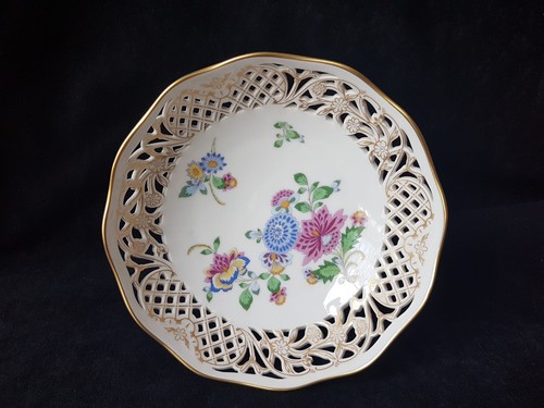 Schumann Durchbruch Porzellan Dresdner Blumen oval Schale 30cm+Schale auf Fuß - Bild 8 von 12