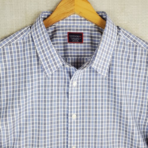 UNTUCKIT Size 3XL TALL Mens Gingham Check Button Front Shirt Blue White 3XLT - Picture 3 of 15