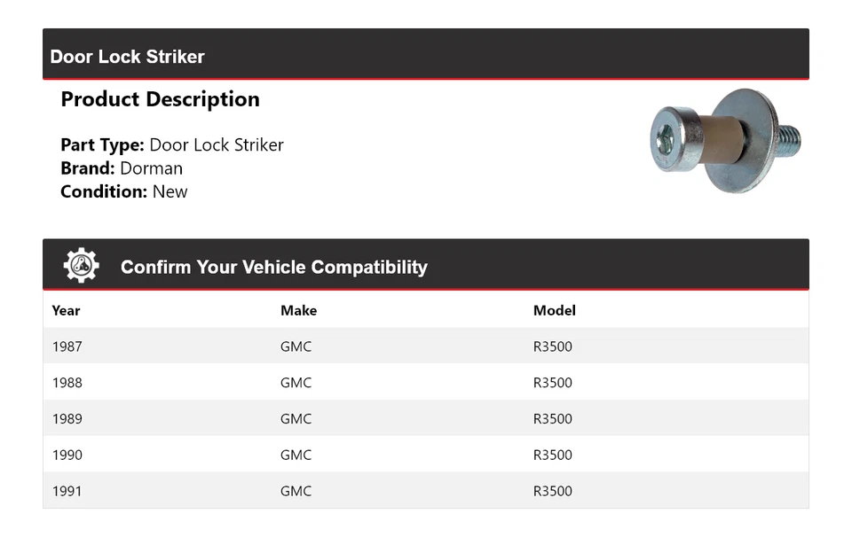 Cerradura de puerta para GMC R3500 1987-1991 Dorman Striker 1988 1989 1990 Foto 2 de 4