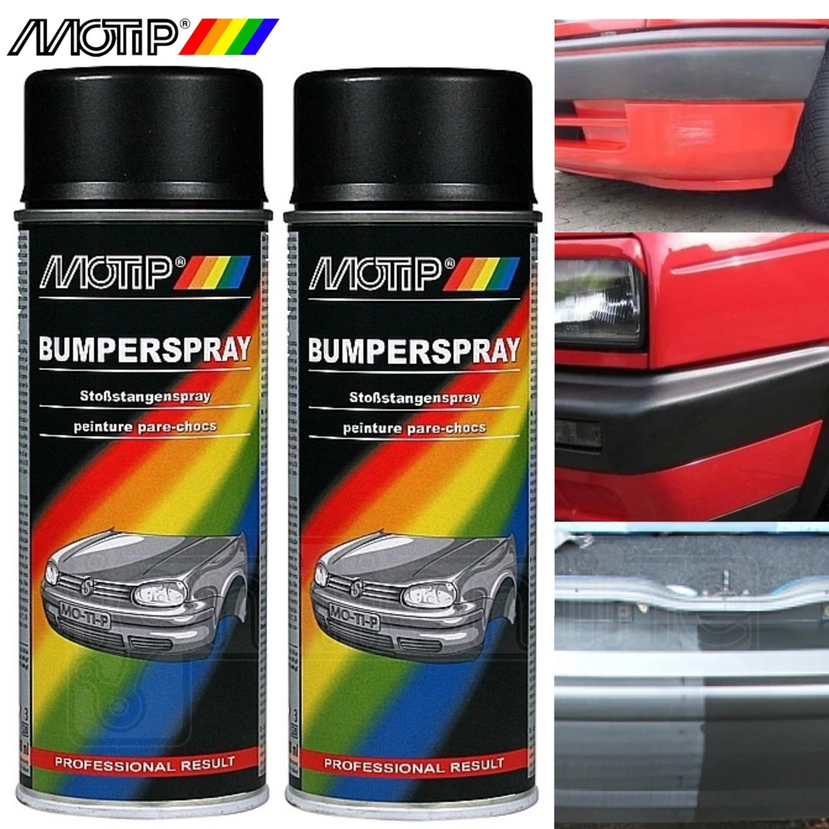 2 x Motip Black Plastic Bumper Structure Spray Paint Repair Fast Drying 400ml