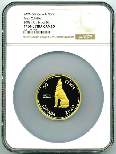 2020 GILT 50C CANADA 2OZ SILVER NGC PF69 ULTRA CAMEO HOWLING WOLF ALEX COLVILLE