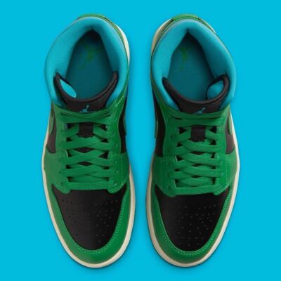 Nike Air Jordan 1 Mid Black Lucky Green Aquatone Sneakers