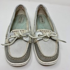 Sperry Womens Gray Silver Mesh Sides Leather Top Siders Boat Shoes Size 5 M