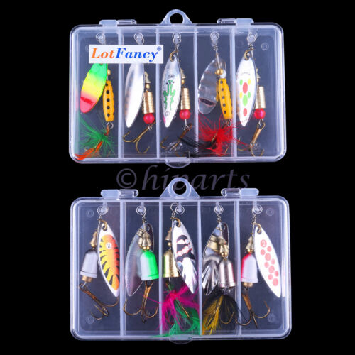 10pcs Fishing Lures Spinnerbaits Bass Trout Salmon Hard Metal Spinner baits Box - 第 1/11 張圖片