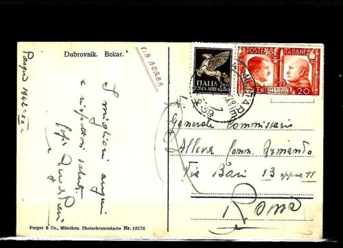 1940 OCCUPATION ITALAL 20C FRIENDSHIP + 50C P.A. FROM P.M. 39 ON DUBROVNIK POSTCARD - Picture 1 of 2