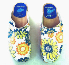VTG White patent leather w/ flowers 70s Swedish Wooden Clogs Euro Size 35 US 5
