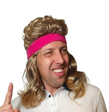 Mullet Wig 80s Rocker Long Blonde Brown Party Tennis Costume Pink