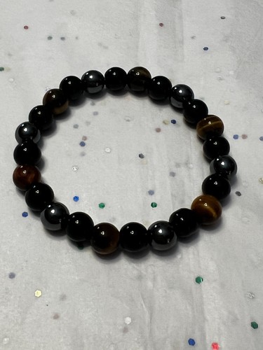 New Tiger Eye, Hematite Energy Healing Gemstone Beaded Stretch Bracelet - Picture 2 of 9