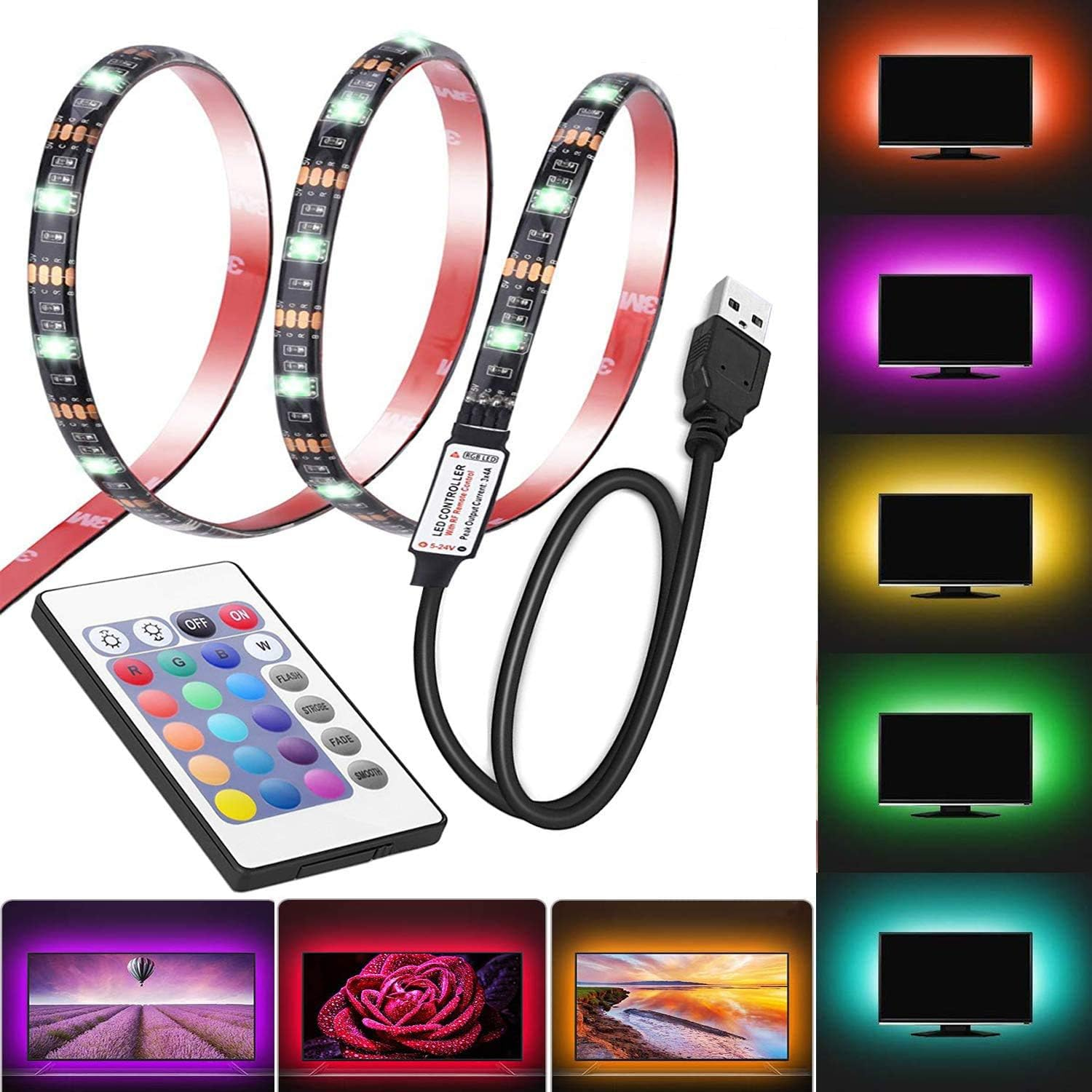 Led Strip Lights 6.56Ft for 40-60In TV USB Backlight Kit with Remote, 16 Color 5-image
