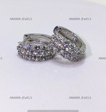 Women's Hoop Huggie Earrings 2Ct Round Lab-Created Diamond 14K White Gold Plated