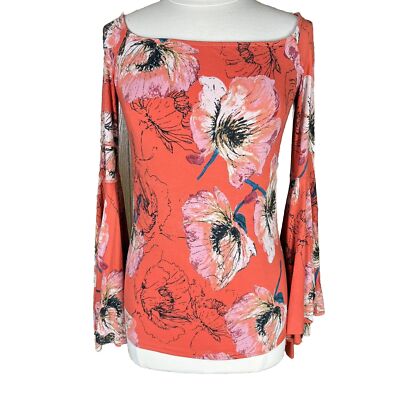 FREE PEOPLE (Size M) We The Free Boho Flutter Sleeves Orange Floral Blouse Top