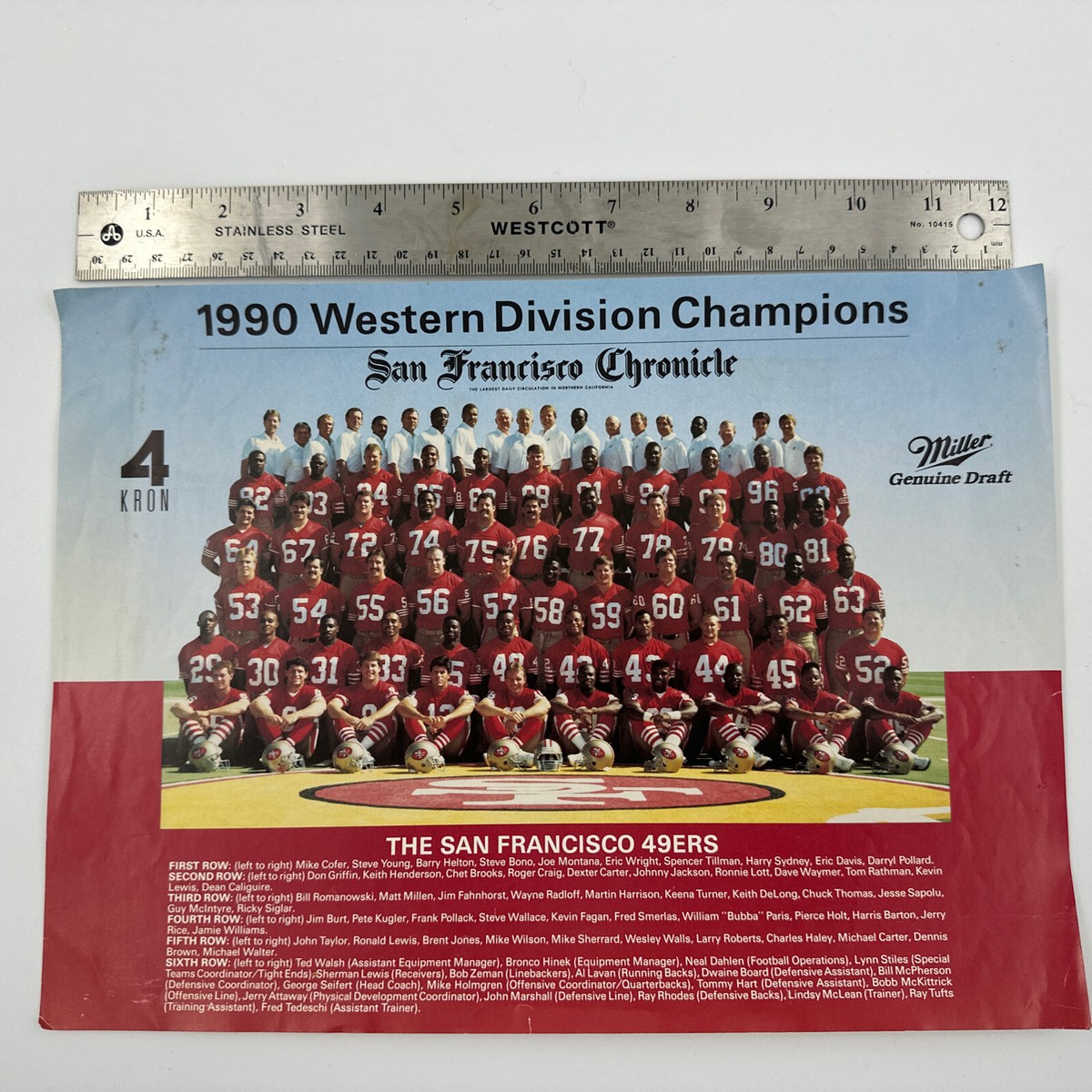 The San Francisco 49ers VTG NFL 1990 Team Photo Lineup