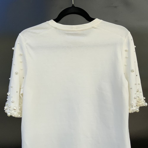 Maje Größe 1 Small Perlen & Kristall Akzente Kurzarm Baumwolle T-Shirt cremeweiß - Bild 19 von 24