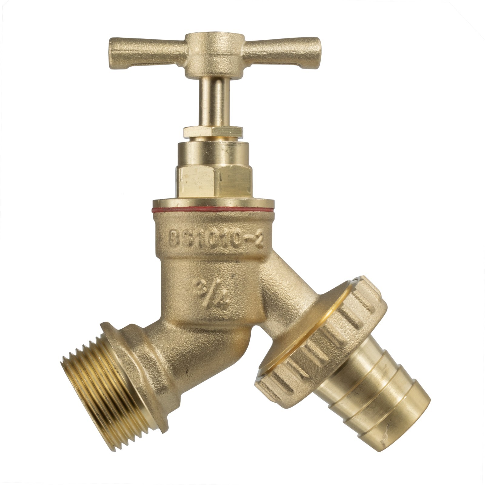 Large Solid Brass Garden Bib Tap 3/4"" BSP Inlet with Hose Barb Outdoor Valve