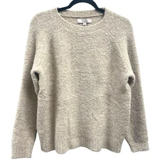 Loft Women's Size Large Cream Long Sleeve Fuzzy Soft Crew Neck Sweater