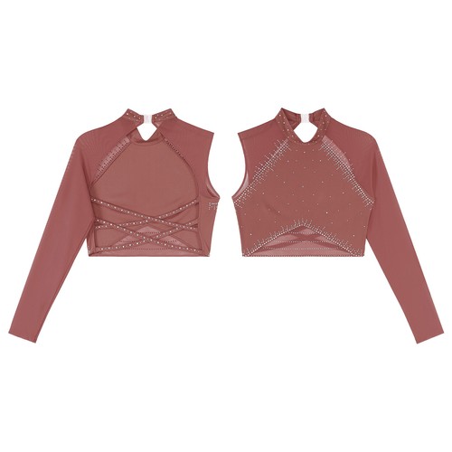 Women Crop Top Dance T-shirt Athletic Tops Lyrical Blouse Rhinestones Dancewear - Picture 34 of 68