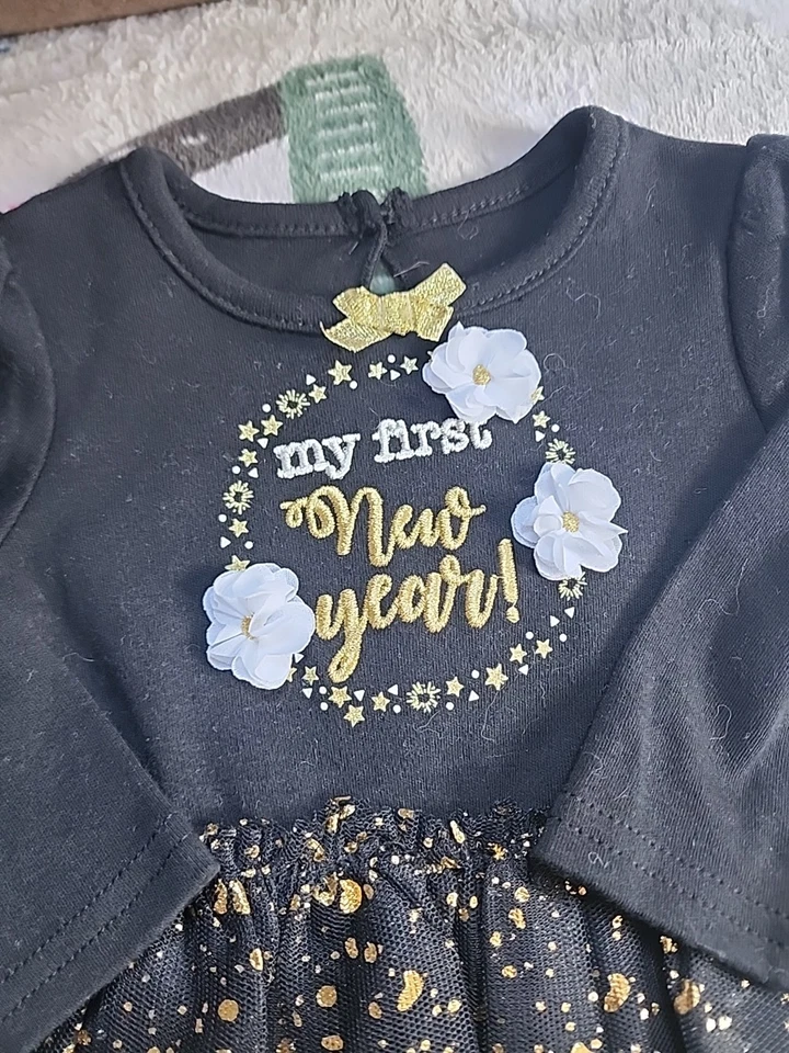 Vestido de Fiesta Infantil Niñas Mi Primer Año Nuevo Negro y Dorado Talla 3 Meses Foto 2 de 4