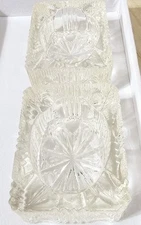 Vintage Small Rectangle Cut Clear Crystal Glass Ashtrays MCM 2”x3” Lot Of 2