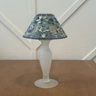 VTG Joan Baker Lamp Candle Fairy Hand Painted Stained Glass Blue Floral Rare 2pc