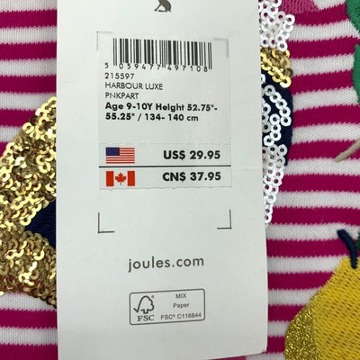 Joules Girls 9 10 Striped Shirt Bird Embroidered Long Sleeve Pink