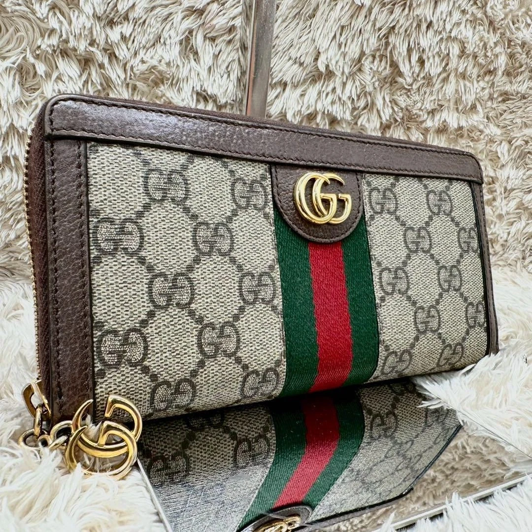 Gucci Portefeuille Long Fermeture Éclair Rond Ophidia Beige Suprême