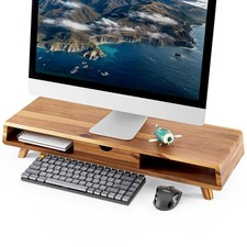 Acacia Wood Monitor Stand with Drawer - Wooden Monitor Riser for Desk - Compu