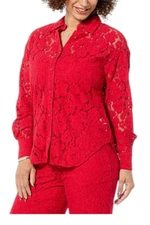 Curations Women's Lace Blouse with Cami Red