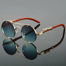 Vintage Round Sunglasses Men Women Double Bridge Retro Fashion UV400 Shades UK