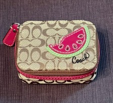 RARE Vintage Coach Signature Pill Box Travel Case WATERMELON 3 Original Bottles