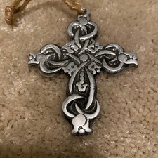 Silver Metal Cross Seasonal Holiday Ornament or Christian Home Decor