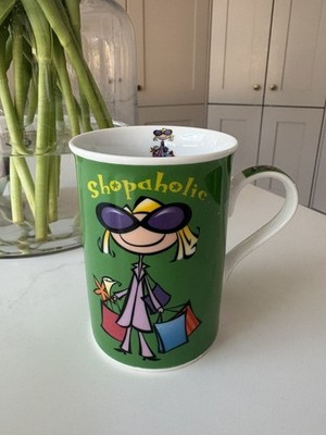 Pimpernel Fine Bone China 'Shopaholic' Porzellan Becher. Sehr guter Zustand lustiges Geschenk 