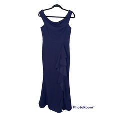 Lulu's Mila Navy Blue Ruffled Off Shoulder Fitted Maxi Formal Dress Size M