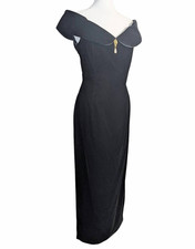 Vintage 90s Jessica McClintock Gunne Sax black velvet off shoulder gown dress M