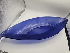 Annieglass Blue Canoe Serving Dish Sculpture Centerpiece Large Signed