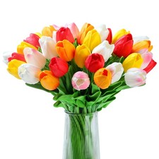 20 Pcs Colorful 14" Real Touch Tulips Artificial Flowers for Spring Easter