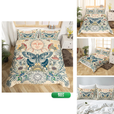 Erosebridal Hippie Butterfly Bed Set Sun And Moon Duvet Cover Groovy Floral