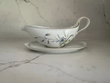 Vintage Eschenbach Gravy Boat with Underplate W1458 Pink Blue Gold Trim