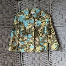 Ann Taylor LOFT Floral Tapestry Blazer Jacket Blue Green Tan Snap Front Sz 8