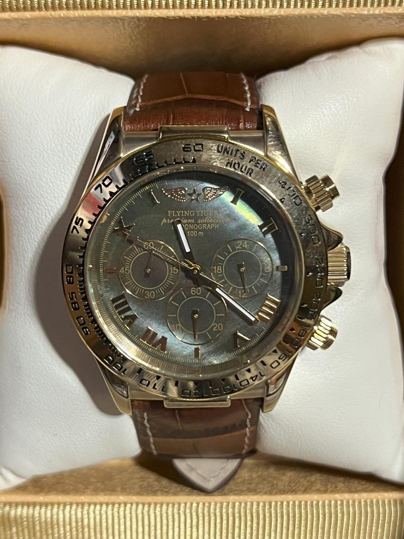 Flying Tiger Analog Quartz Men S Genuine Leather Watch Vintage 