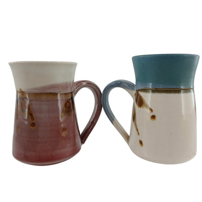 Handmade Studio Pottery Coffee Mugs Set of 2   Dip Glaze Ceramic Art Cups Signed