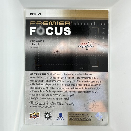 Patch Auto 2023-24 Upper Deck PREMIER Oro VINCENT IORIO RC /49 3 COLORI - Foto 2 di 2