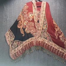 Raj Beaded Sequin 100% Rayon Scarf Fringed Wrap Shawl Paisley 81 x 28 Black Red