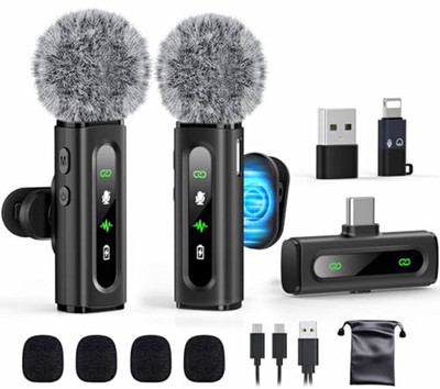 Wireless Lavalier Mic Set USB-C/Lightning Receiver Noise Cancel Black
