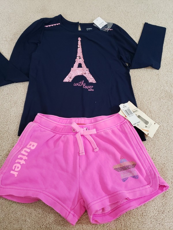 Crown & Ivy Blue Interactive Long sleeve Eiffel Tower Top Size L plus BONUS!